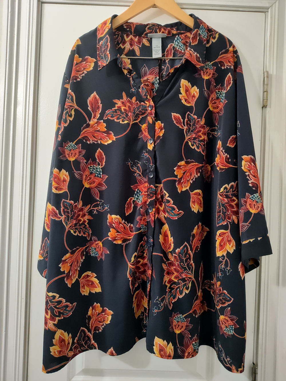 Catherines Black Blouse with Orange and Yellow Floral Print Boho Whimsigoth 4X